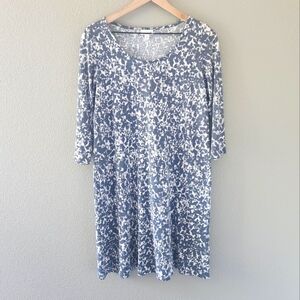 J. Jill Pure Jill Dress Size Small Blue Floral 3/4 Sleeve Midi Knee Lightweight